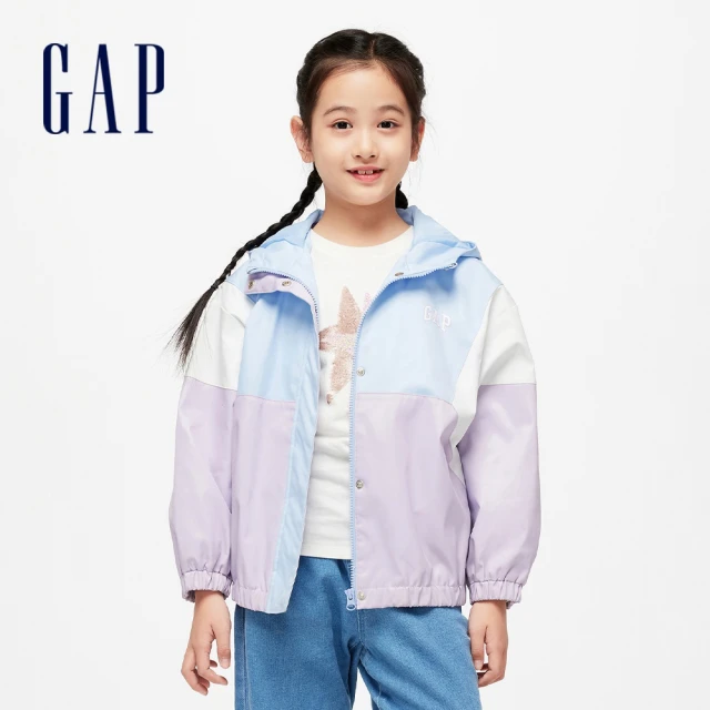 GAP 女童裝 Logo印花連帽外套-藍紫撞色(890479)