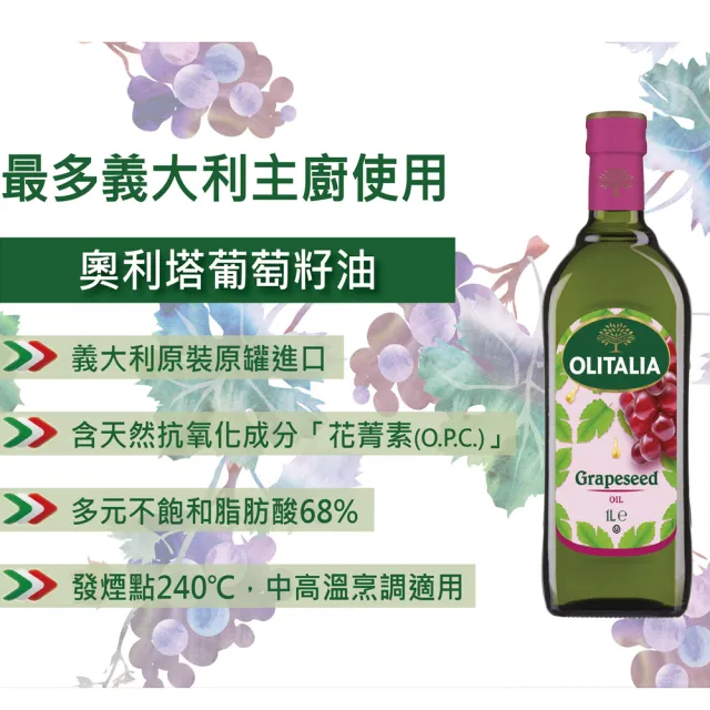 【Olitalia 奧利塔】葡萄籽油1000mlx6瓶(禮盒組)