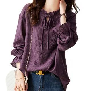 【麗質達人】5118紫色綁帶長袖上衣LY(M-4XL)