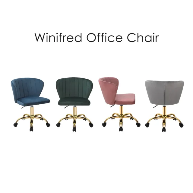 【E-home】Winifred溫妮費德弧線絨布金腳電腦椅 4色可選(辦公椅 網美椅 會議椅 美甲)