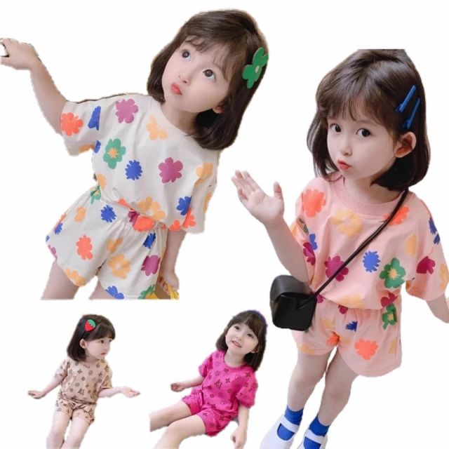 【Arbea】女童夏裝花朵套裝新款韓版兒童網紅洋氣女夏季短袖兩件套(春夏款)
