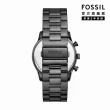 【FOSSIL 官方旗艦館】Sullivan 黑光環多功能三眼指針手錶 黑色不鏽鋼錶帶 44MM BQ2856