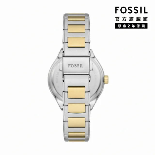 【FOSSIL 官方旗艦館】Eevie 質感藍金優雅女錶 金色x銀色不鏽鋼錶帶指針手錶 36MM BQ3948