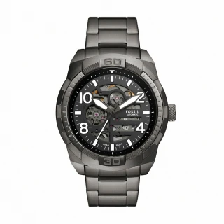 【FOSSIL 官方旗艦館】Bronson 布朗森系列鏤空機械手錶 煙灰色不鏽鋼錶帶 48MM ME3255