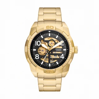 【FOSSIL 官方旗艦館】Bronson 布朗森系列機械鏤空手錶 金色不鏽鋼錶帶 48MM ME3257