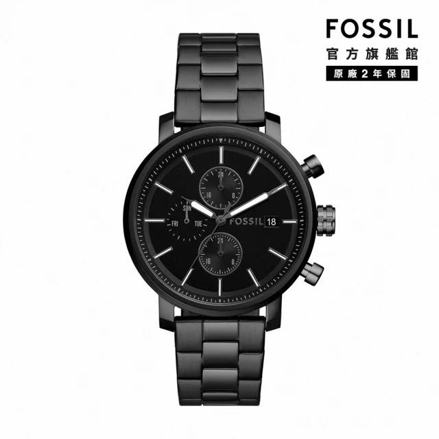 FOSSILFOSSIL Rhett 暗影潛行三眼手錶 黑色不鏽鋼錶帶 42MM BQ2845