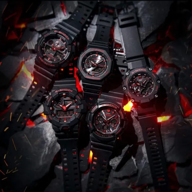 【CASIO 卡西歐】G-SHOCK 經典雙色 酷黑焰紅 大錶徑 雙顯系列_53.4mm(GA-700BNR-1A)