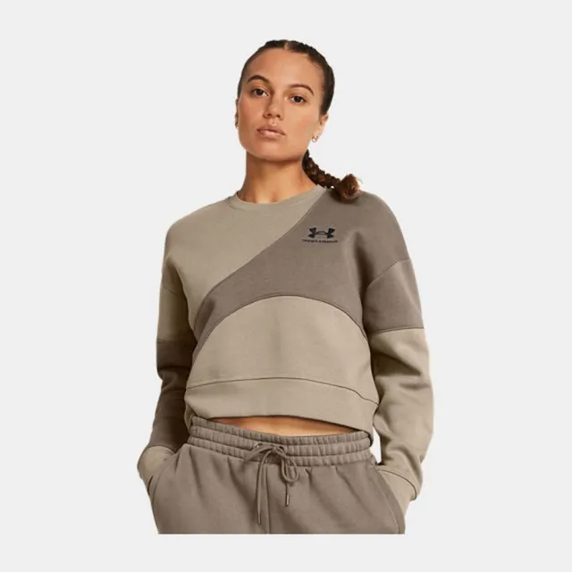 【UNDER ARMOUR】UA 女 Essential Fleece 短版長袖套頭衫 高地淺棕(1382721-200)