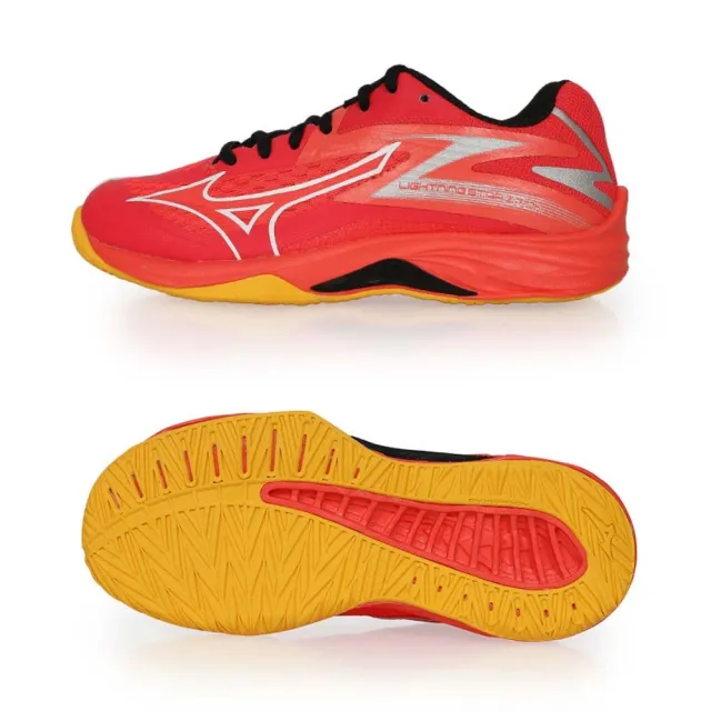 【MIZUNO 美津濃】20-22.5CM_LIGHTNING STAR Z7 JR. 男兒童排球鞋-訓練 螢紅黑白銀(V1GD230302)