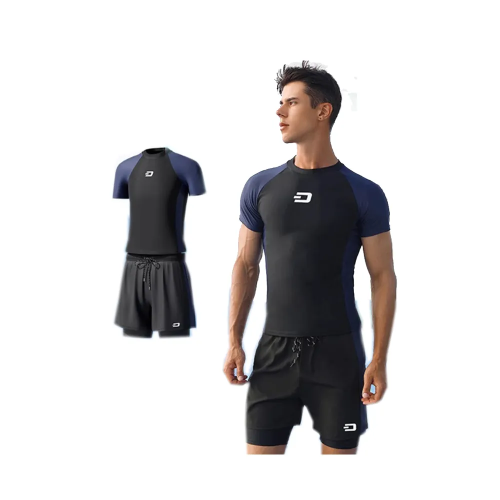【泳衣果】男泳衣泳裝二件式L-5L奧納大尺碼短袖+雙層短褲