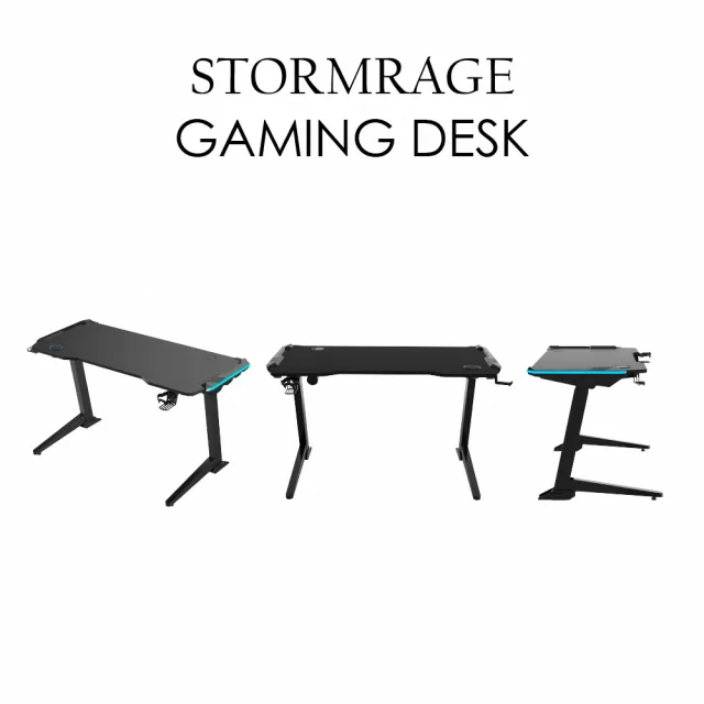 【E-home】Stormrage怒風觸控式LED嵌入式升降電競桌 黑色(書桌 工作桌 昇降桌 站立式工作)
