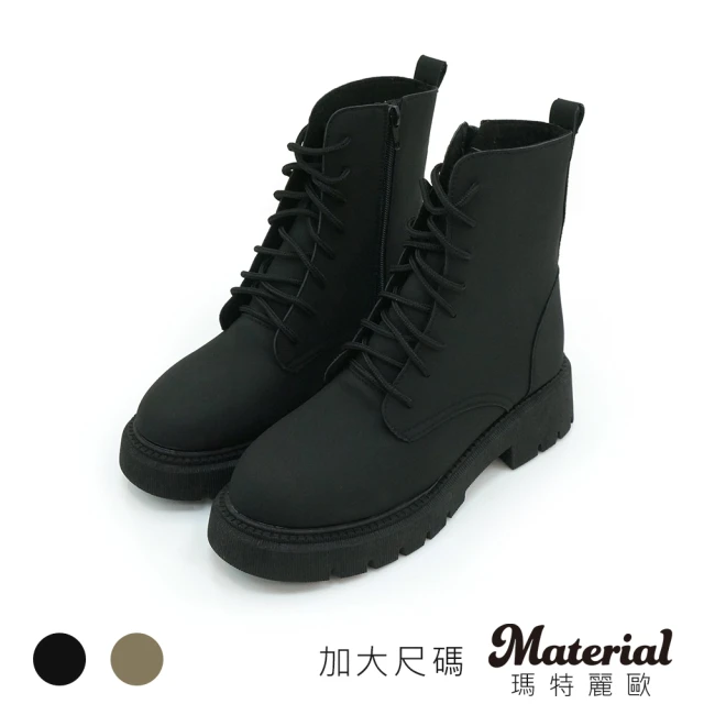 DIANA 5 cm牛皮x彈性布雙材質拼接綁帶馬汀短靴(黑)