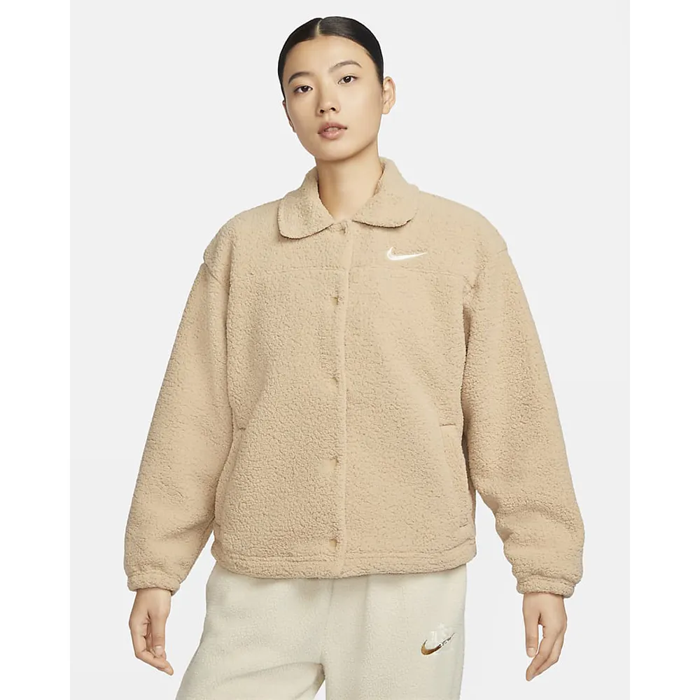 【NIKE 耐吉】刷毛外套 休閒 AS W NSW COLLARED SHERPA  JKT 女 麻黄(FB8708200)