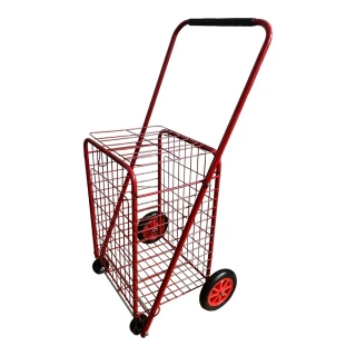 【和來】四輪摺疊購物車 紅色菜籃車(摺疊好收納 購物逛街買菜好幫手)