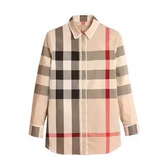 【BURBERRY 巴寶莉】4050170 棉質休閒卡其色大格紋長袖襯衫(卡其色)