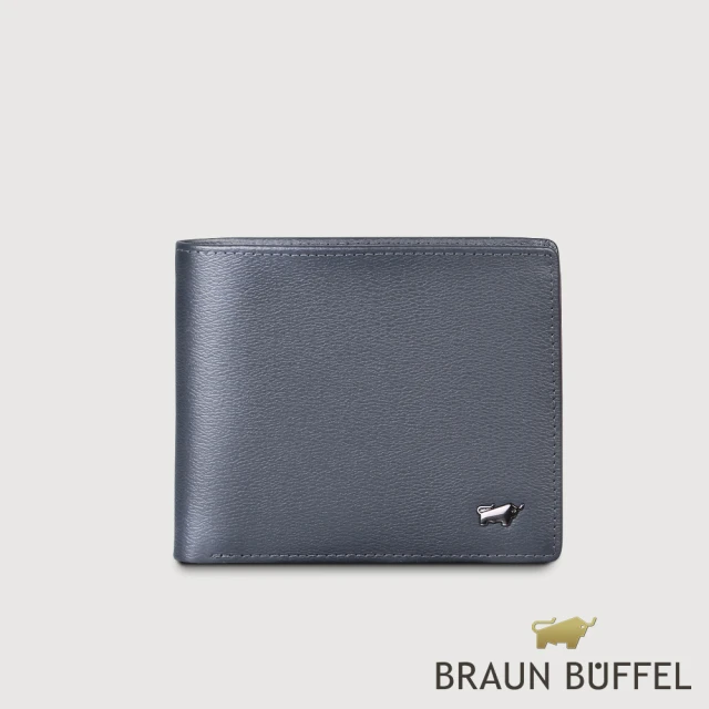 BRAUN BUFFEL 德國小金牛 台灣總代理 波索-A 8卡中間翻零錢袋短夾-藍色(BF519-318-NY)