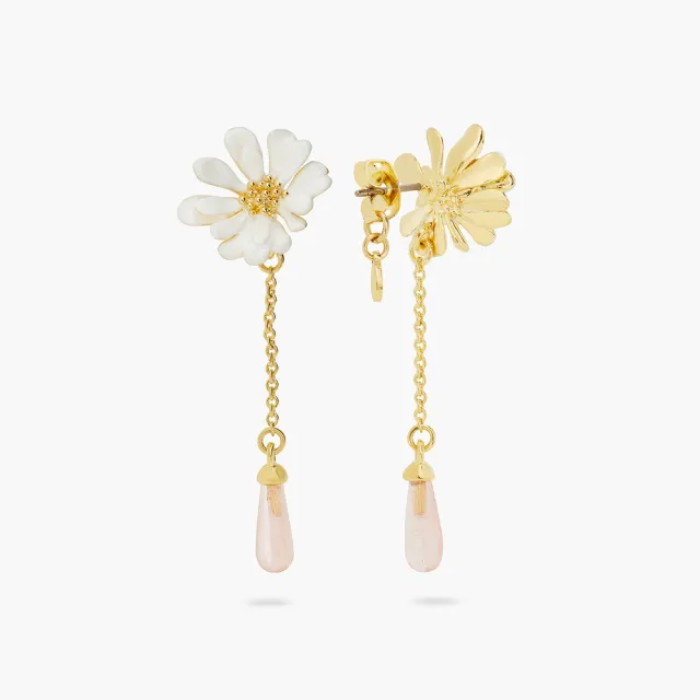 【Les Nereides】春之舞會-蕾絲花與粉色水晶垂墜耳環