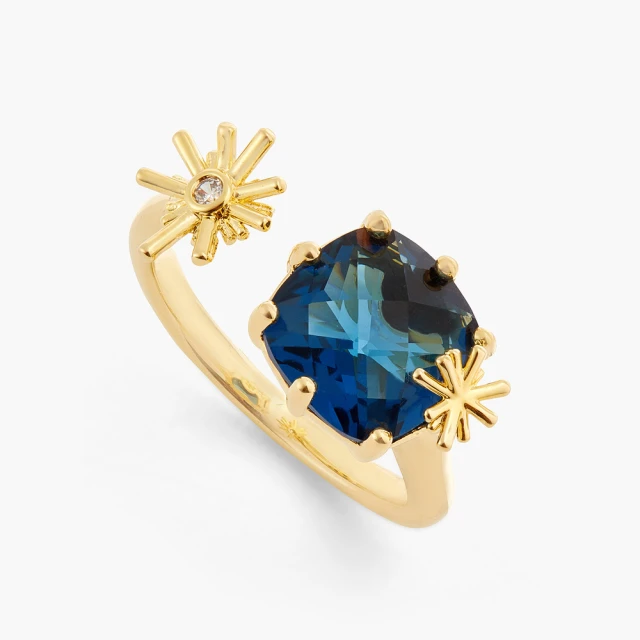 Les Nereides 星夜-金色星星與午夜藍色水晶戒指