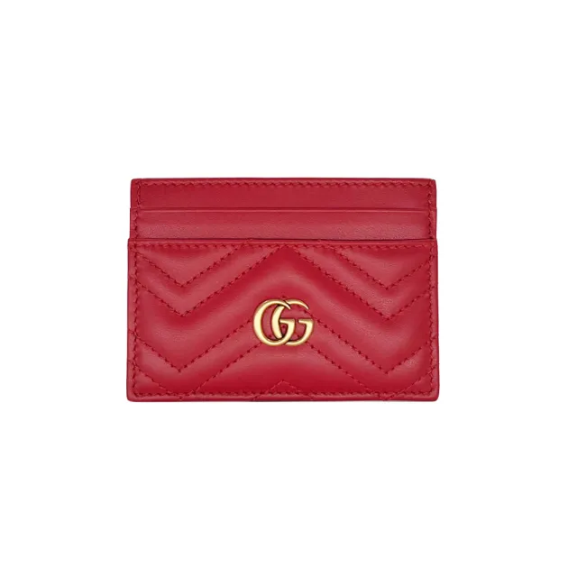 【GUCCI 古馳】443127 紅 GG Marmont(仿舊金屬 扁式卡/名片夾)