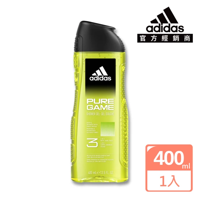 【adidas 愛迪達】男性三合一潔顏洗髮沐浴露-超越挑戰(400ml)