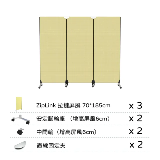 【林製作所】ZipLink拉鏈連結屏風 窄版 三片組 有輪(付腳座/多色可選/台灣製造/OA 屏風/辦公 隔間)