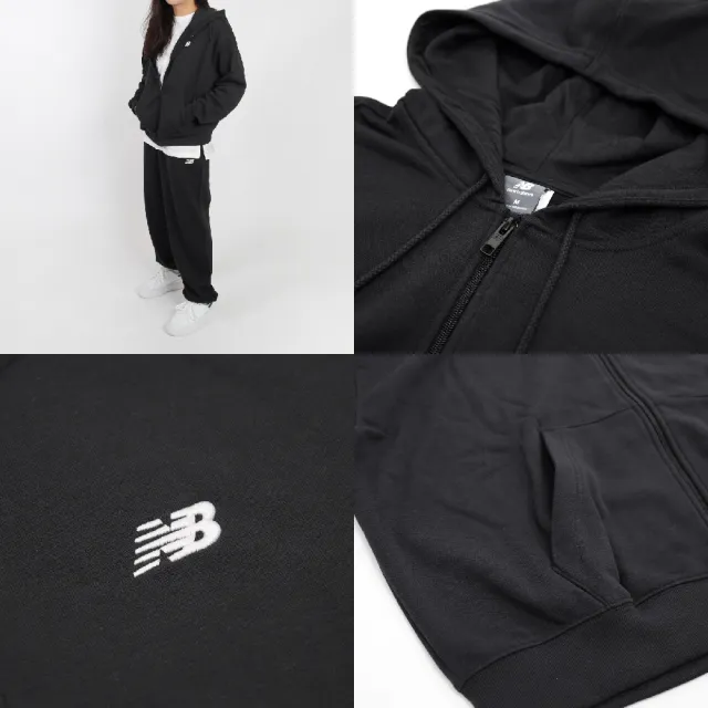 【NEW BALANCE】連帽外套 WJ FT Full Zip 女款 黑 白 寬鬆 抽繩 口袋 帽T 外套 NB 情侶款(WJ41501BK)