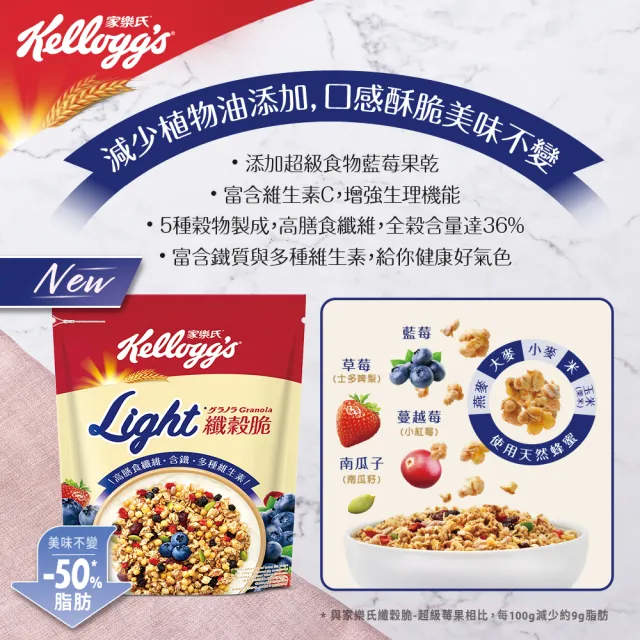 【家樂氏Kelloggs】纖穀脆口味任選x1包(黑巧/果實/超莓/堅果/Light/燕麥)