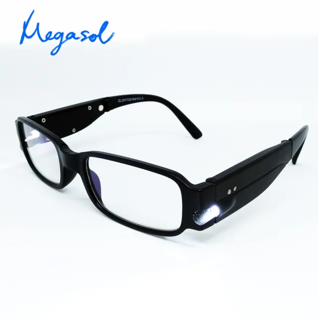 【MEGASOL】抗UV濾藍光觸控照明驗鈔輕便折疊老花眼鏡(破盤2件組8809*2)