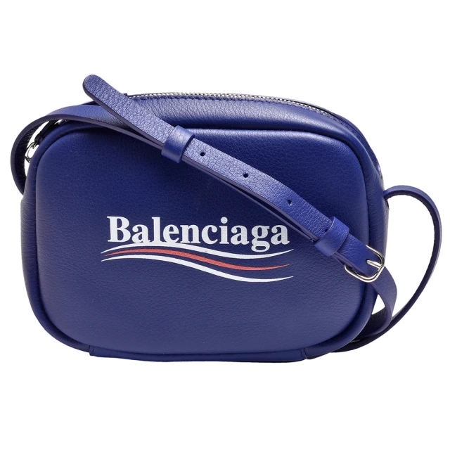 Balenciaga 巴黎世家 經典EVERYDAY系列品牌字母烙印白紅白流線小牛皮相機斜背包(藍489809-D6W9N-4660)