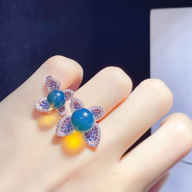 【勝弘珠寶】多明尼加藍珀飛翔蝴蝶戒指-8mm