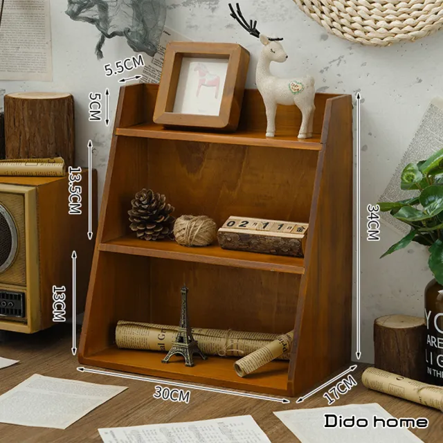 【Dido home】復古風 木製桌面三層置物架 桌上收納公仔架(HM281)