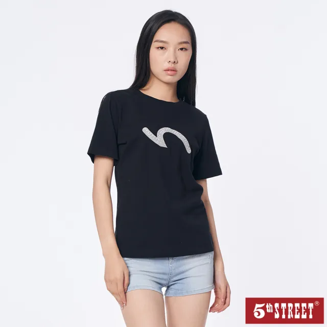 【5th STREET】女裝 短袖 短t 上衣 t恤 TEE 經典 logo 黑色 黑(570968)