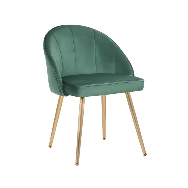 【E-home】買一送一艾萊妮絨布鍍金腳休閒椅 綠色(休閒椅 網美椅 會客椅 美甲)