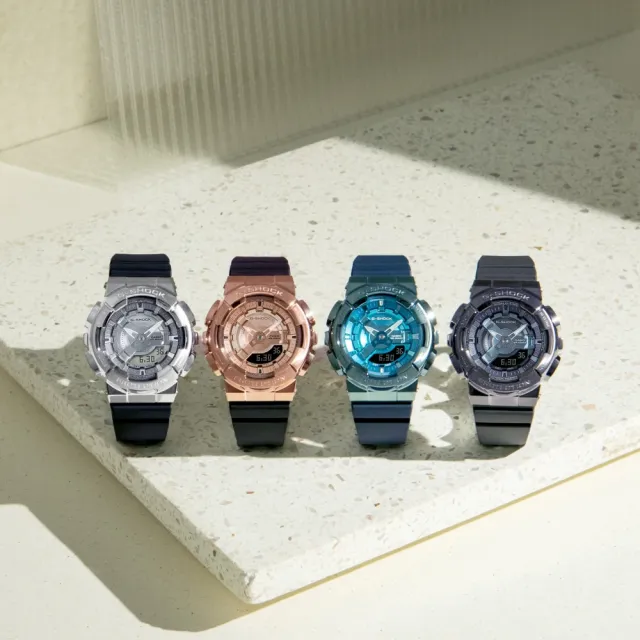 【CASIO 卡西歐】G-SHOCK 耀眼獨特 個性灰 金屬時尚 人氣雙顯 石英錶(GM-S110B-8A)