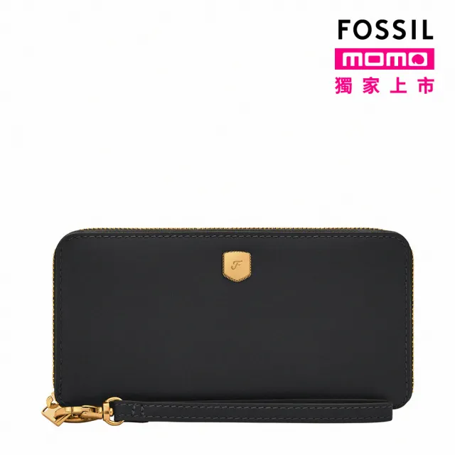 【FOSSIL 官方旗艦館】Lennox 真皮金釦手環帶長夾-黑色 SL10037001