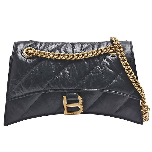 【Balenciaga 巴黎世家】經典CRUSH品牌B LOGO絎縫小牛皮肩/斜背包(黑色716351-210J1-1000)