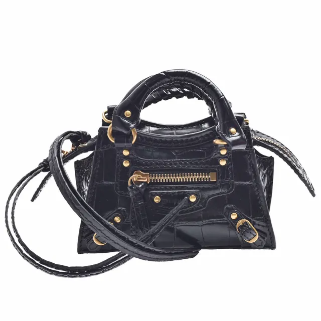【Balenciaga 巴黎世家】經典鱷魚壓紋小牛皮手提/斜背小包(迷你-黑色669537-1ROD1-1000)