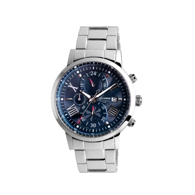 LICORNELICORNE 波紋面設計 不鏽鋼三眼男仕手錶 銀X藍 LT159MWNI
