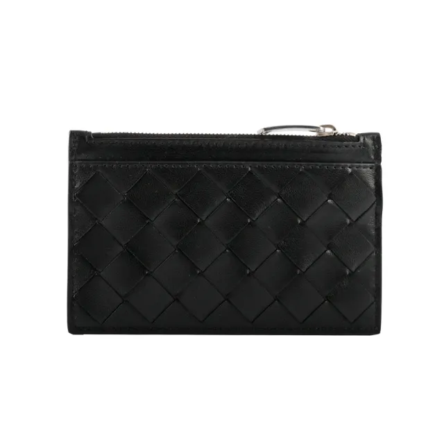 【BOTTEGA VENETA 寶緹嘉】新款編織附鑰匙圈拉鍊卡夾/零錢包(黑色)