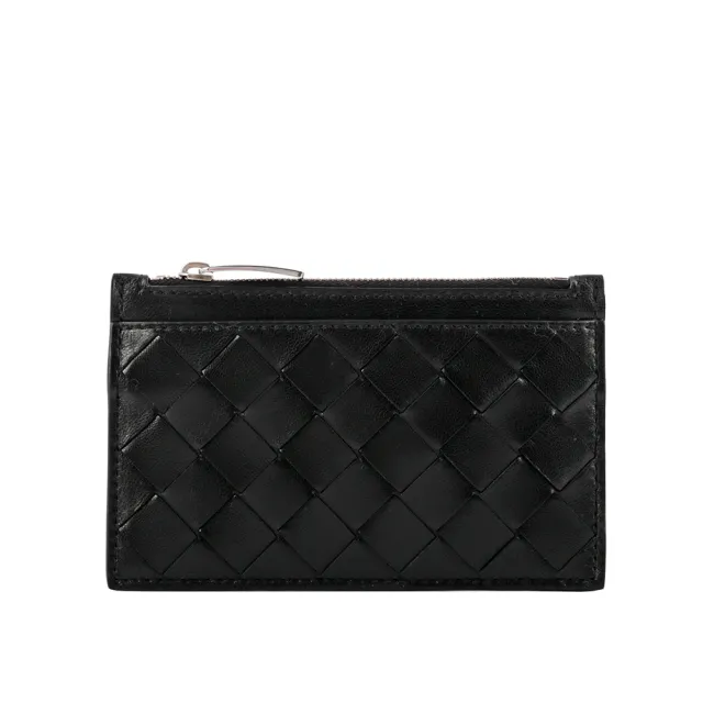 【BOTTEGA VENETA 寶緹嘉】新款編織附鑰匙圈拉鍊卡夾/零錢包(黑色)