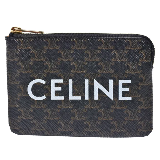 【CELINE】經典品牌字母LOGO TRIOMPHE帆布小牛皮零錢包(黑色10C662CA2.38NO-BLK)