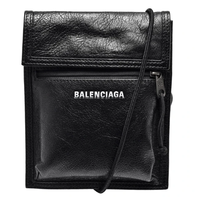 Balenciaga 巴黎世家 經典Explorer系列品牌粗體字母烙印小羊皮斜背包(小-黑532298-DB5U5-1000)