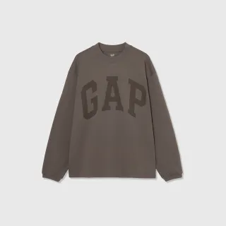 【GAP】男裝 Logo純棉圓領長袖T恤-灰粽色(452532)