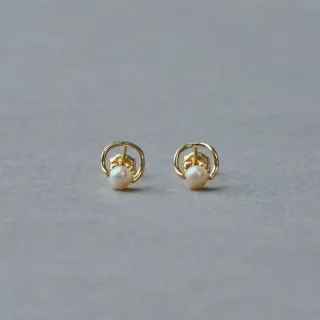 【ete】K10YG 立體圓圈珍珠耳環(金色)