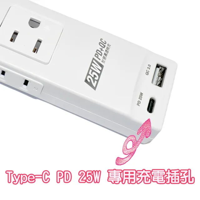 【yo-smile】3P+2P-1開6插快充延長線 1.8M(25W PD+QC 2埠 SU-106PL-6)