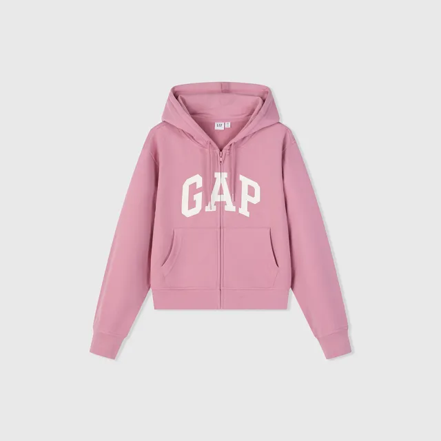 【GAP】女裝 Logo連帽外套 碳素軟磨法式圈織系列-粉紅色(402167)