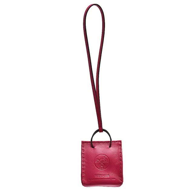 【Hermes 愛馬仕】經典品牌LOGO小羊皮手袋吊飾/掛飾(桃紅色H079065CA-FUXIA)