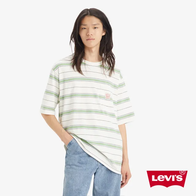 【LEVIS】LEVIS Workwear工裝系列男款寬鬆版經典220G厚磅口袋條紋短TEE 上衣 熱賣單品 A5850-0008