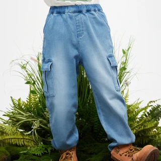 【GAP】男童裝 Logo工裝束口鬆緊錐形牛仔褲-淺藍色(890277)