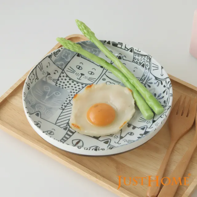 【Just Home】日本製滿版貓陶瓷7.75吋深盤(日本製 盤 深盤 湯盤)